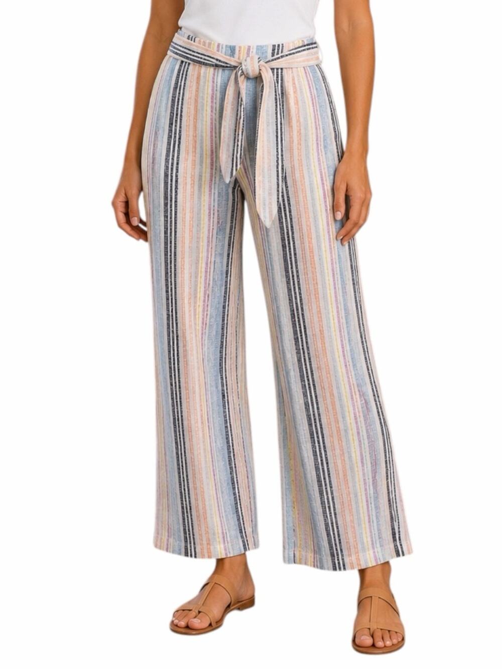 C Est 1946 Full Bloom Pants XL Wide Leg High Rise Tie Waist Stripe NWT Coastal